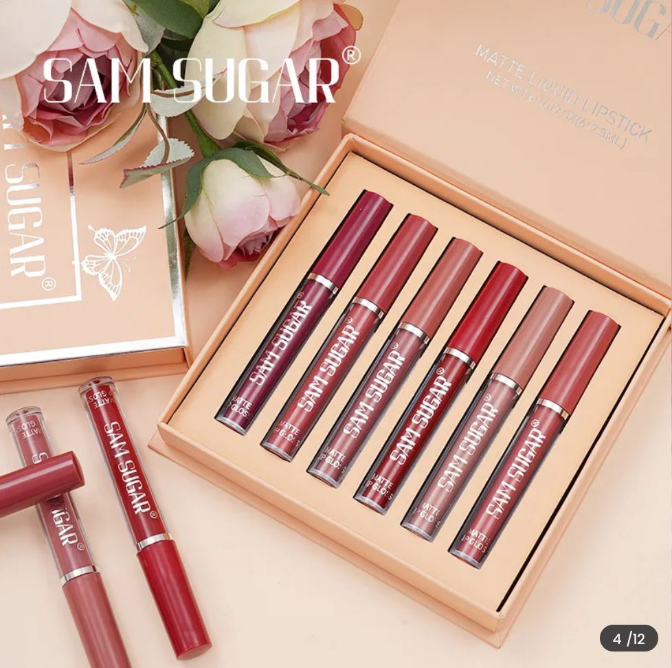 Kit Sam Sugar com 6 Batons Líquidos Foscos – À Prova d’Água e Não Transferem